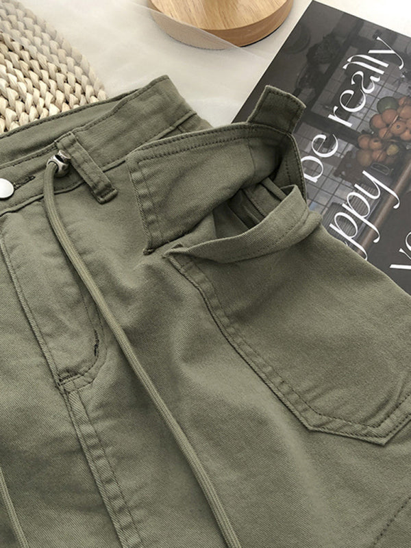 Blue Zone Planet | drawstring high waist denim hip-covering skirt BLUE ZONE PLANET