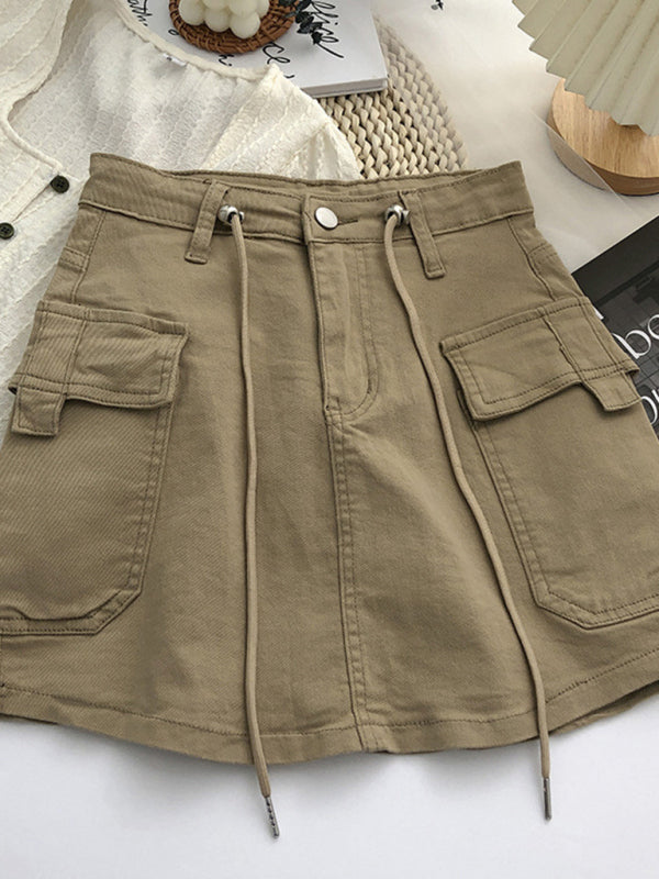 Blue Zone Planet | drawstring high waist denim hip-covering skirt BLUE ZONE PLANET