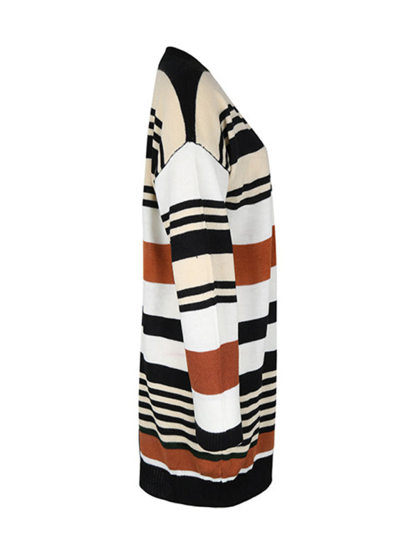 color block long sweater cardigan BLUE ZONE PLANET