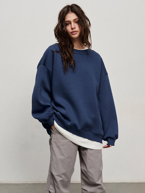 Blue Zone Planet | Round neck polar fleece loose sweatshirt BLUE ZONE PLANET