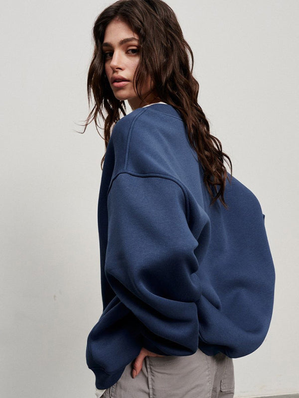 Blue Zone Planet |  Round neck polar fleece loose sweatshirt BLUE ZONE PLANET