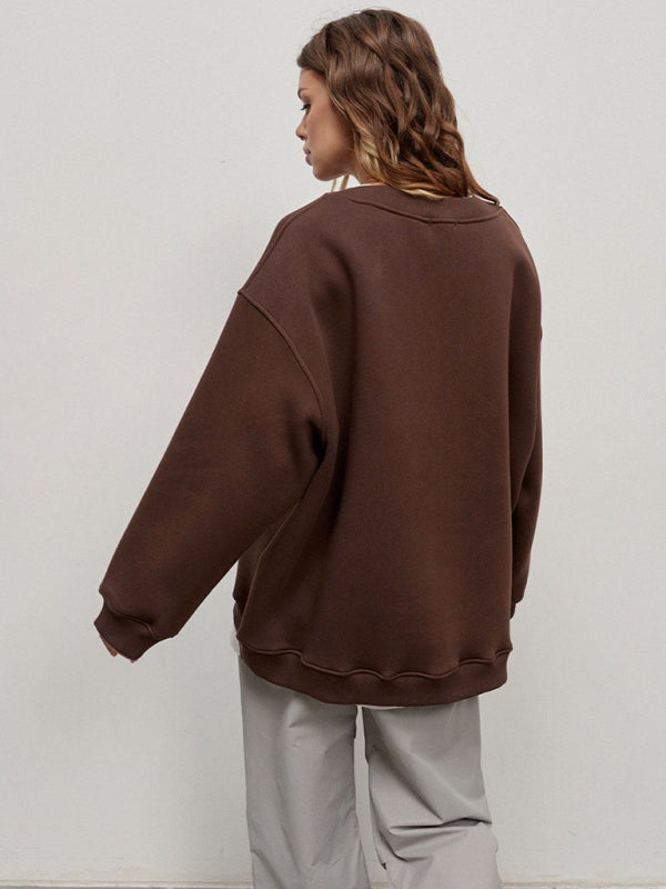 Blue Zone Planet | Round neck polar fleece loose sweatshirt BLUE ZONE PLANET
