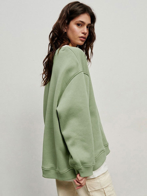 Blue Zone Planet |  Round neck polar fleece loose sweatshirt BLUE ZONE PLANET