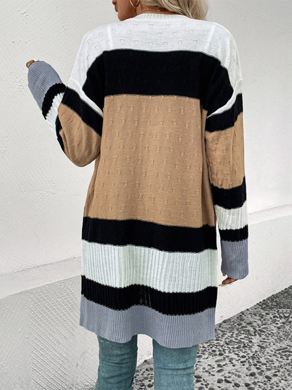 Blue Zone Planet | long sleeve contrast color cardigan sweater BLUE ZONE PLANET