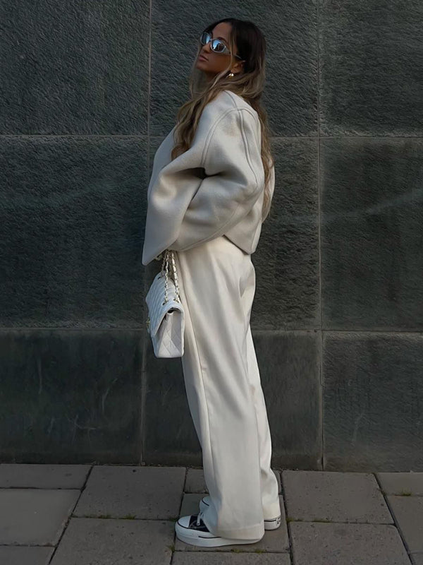 Blue Zone Planet | woolen cardigan jacket fan-shaped buttonless placket design thickened jacket BLUE ZONE PLANET