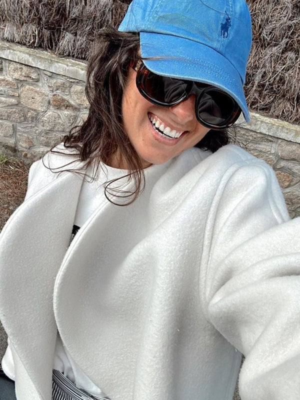 Blue Zone Planet | woolen cardigan jacket fan-shaped buttonless placket design thickened jacket BLUE ZONE PLANET