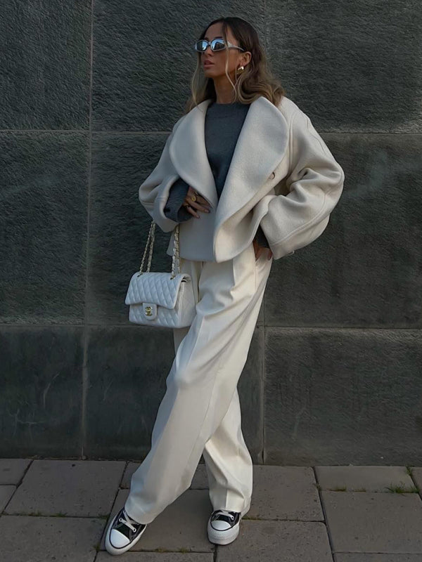 Blue Zone Planet | woolen cardigan jacket fan-shaped buttonless placket design thickened jacket BLUE ZONE PLANET