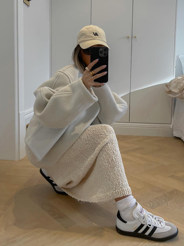 Blue Zone Planet | woolen cardigan jacket fan-shaped buttonless placket design thickened jacket BLUE ZONE PLANET