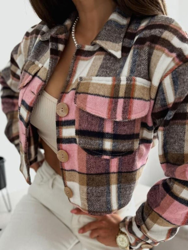 Blue Zone Planet | Plaid lapel button pocket jacket BLUE ZONE PLANET