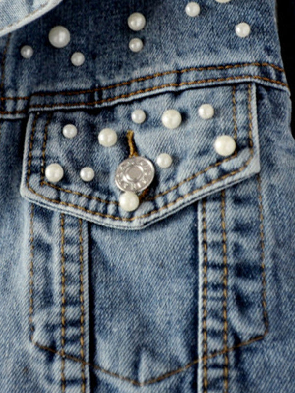 Blue Zone Planet | Women's heavy beaded loose denim jacket BLUE ZONE PLANET