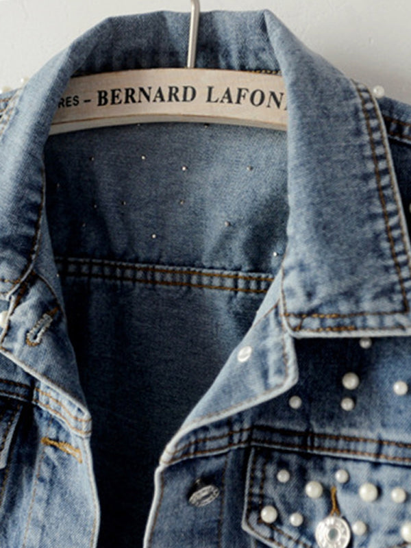 Blue Zone Planet | Women's heavy beaded loose denim jacket BLUE ZONE PLANET