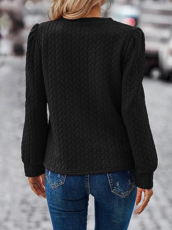 Blue Zone Planet | Round neck puff long sleeve top air twist sweatshirt BLUE ZONE PLANET