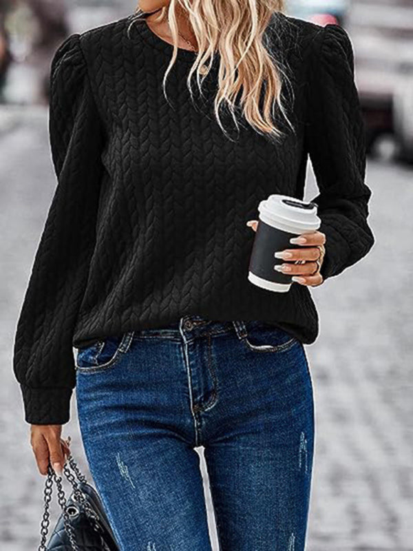 Blue Zone Planet | Round neck puff long sleeve top air twist sweatshirt BLUE ZONE PLANET