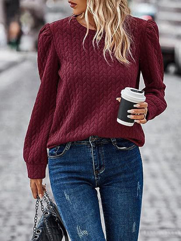 Blue Zone Planet | Round neck puff long sleeve top air twist sweatshirt BLUE ZONE PLANET