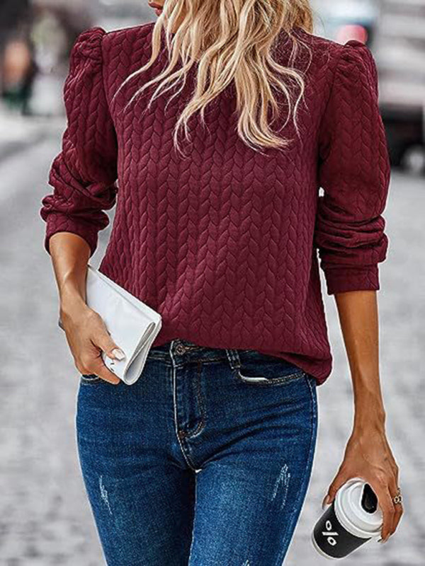 Blue Zone Planet | Round neck puff long sleeve top air twist sweatshirt BLUE ZONE PLANET