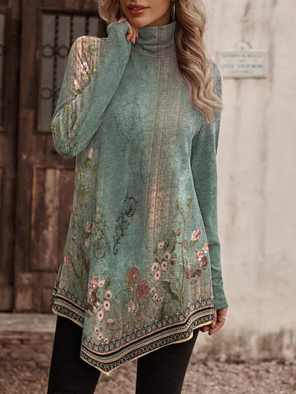 Blue Zone Planet | High collar bohemian print long sleeve T-shirt BLUE ZONE PLANET