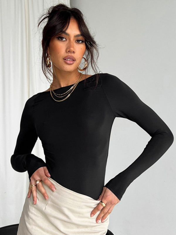 Blue Zone Planet | round neck slim long sleeve solid color t-shirt BLUE ZONE PLANET