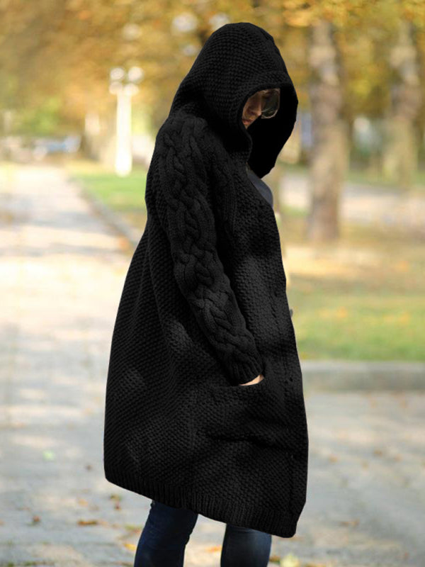 hooded single-breasted long-sleeved sweater cardigan BLUE ZONE PLANET