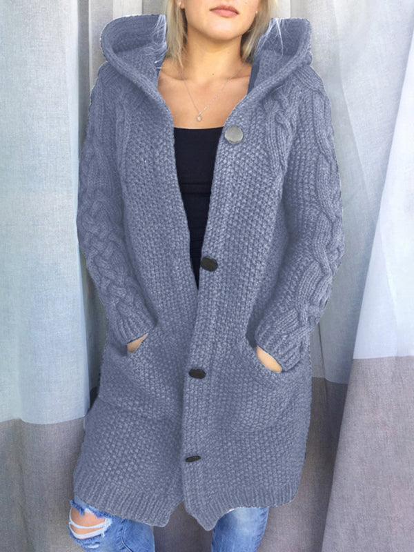 hooded single-breasted long-sleeved sweater cardigan BLUE ZONE PLANET