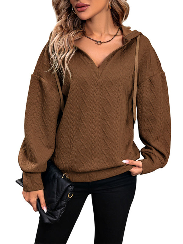 Blue Zone Planet |  solid color knitted long hooded sweatshirt BLUE ZONE PLANET