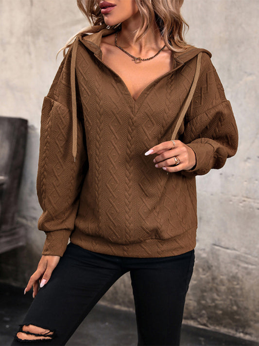 Women's new solid color knitted long hooded sweatshirt