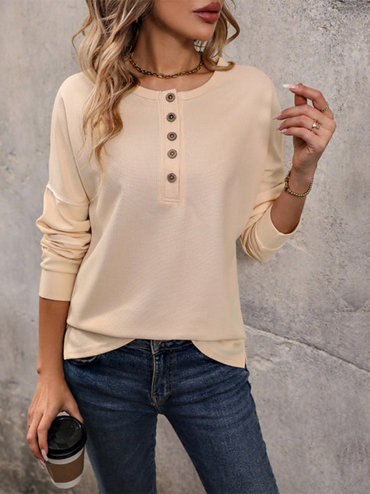 Women's New Long Sleeve Solid Color Knitted Tops