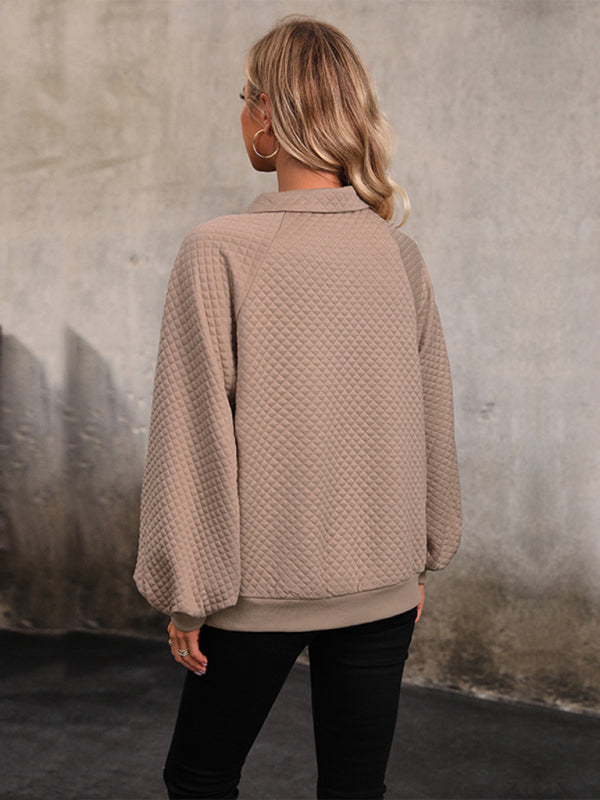 Blue Zone Planet |  lapel solid color long-sleeved autumn and winter sweatshirt BLUE ZONE PLANET