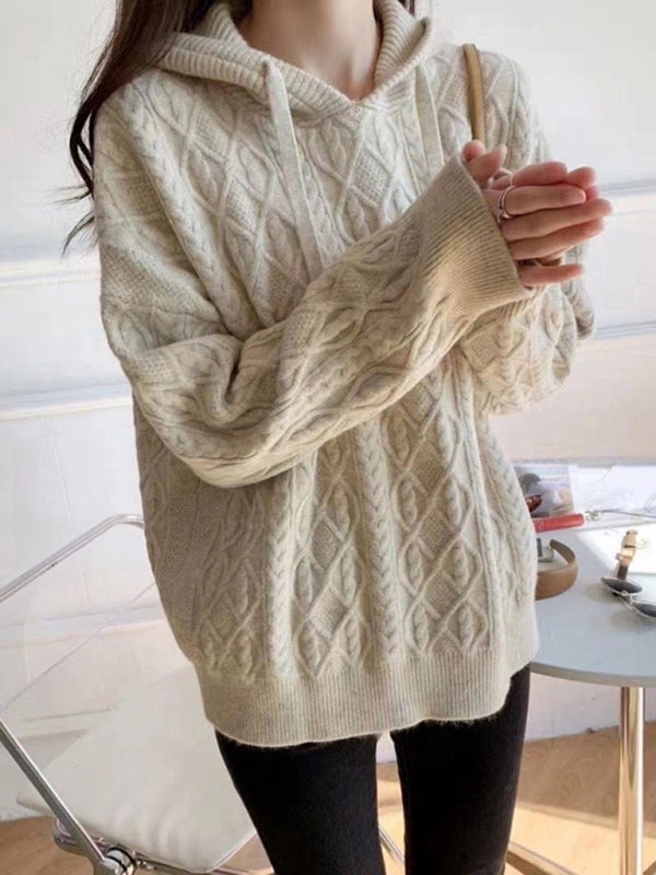 twist loose hooded knitted sweater BLUE ZONE PLANET