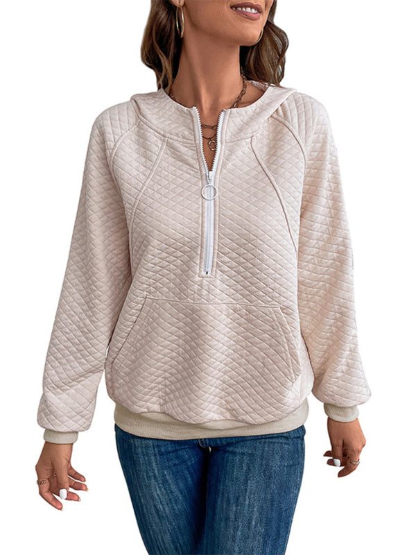 Blue Zone Planet | hooded long-sleeved solid color diamond check sweatshirt BLUE ZONE PLANET