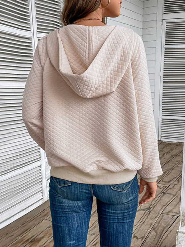 Blue Zone Planet | hooded long-sleeved solid color diamond check sweatshirt BLUE ZONE PLANET
