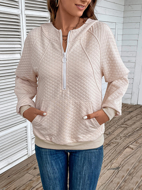 Blue Zone Planet |  hooded long-sleeved solid color diamond check sweatshirt BLUE ZONE PLANET