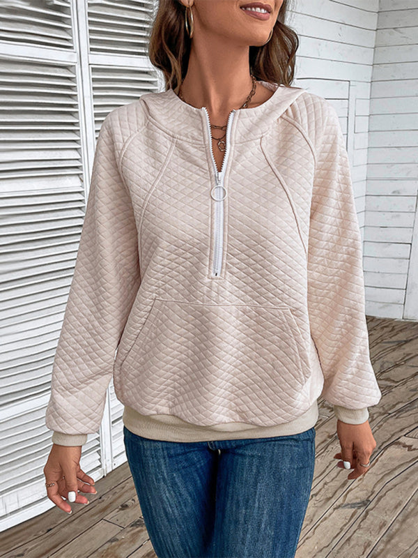 Blue Zone Planet |  hooded long-sleeved solid color diamond check sweatshirt BLUE ZONE PLANET