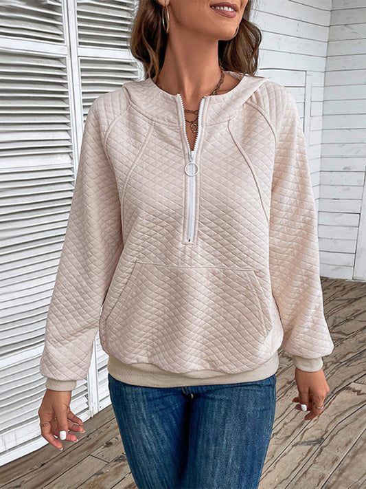Blue Zone Planet |  hooded long-sleeved solid color diamond check sweatshirt BLUE ZONE PLANET