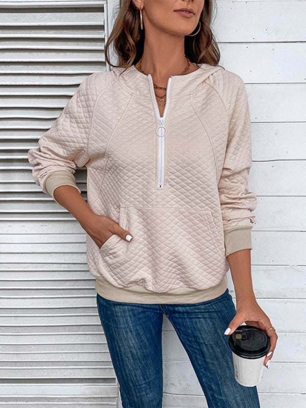 Blue Zone Planet |  hooded long-sleeved solid color diamond check sweatshirt BLUE ZONE PLANET