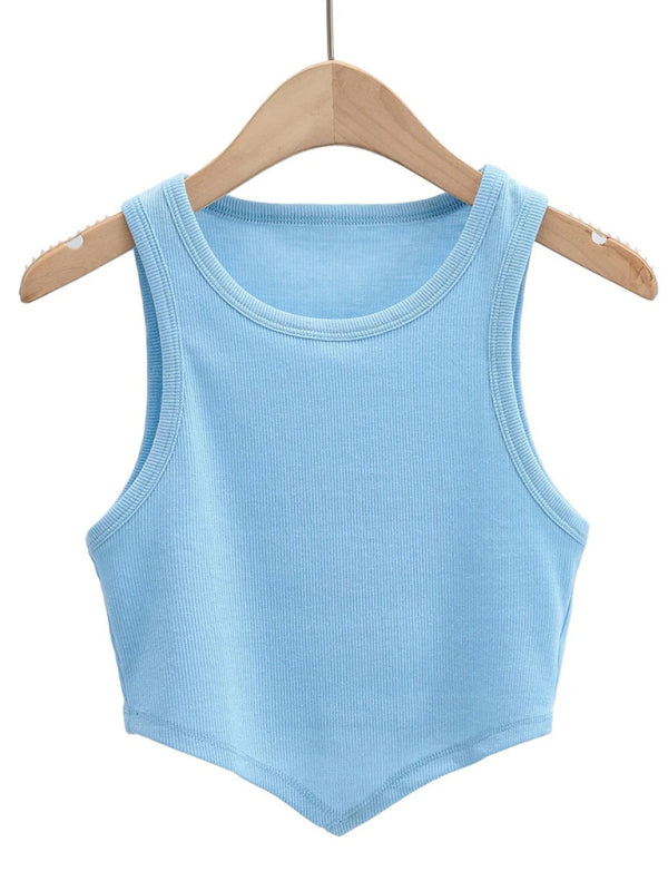 Blue Zone Planet | Women's new mini inverted triangle round neck elastic slim fit sleeveless short vest top BLUE ZONE PLANET