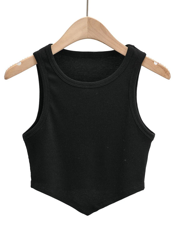 Blue Zone Planet | Women's new mini inverted triangle round neck elastic slim fit sleeveless short vest top BLUE ZONE PLANET