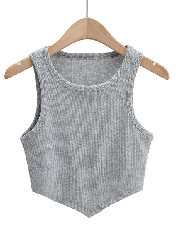 Blue Zone Planet | Women's new mini inverted triangle round neck elastic slim fit sleeveless short vest top BLUE ZONE PLANET