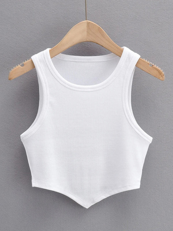 Blue Zone Planet | Women's new mini inverted triangle round neck elastic slim fit sleeveless short vest top BLUE ZONE PLANET