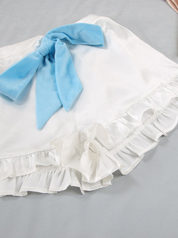 Blue Zone Planet | Bianca's Short Long-Sleeved Spliced Ruffle Shorts Pajama Set BLUE ZONE PLANET
