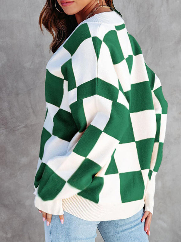Blue Zone Planet | Thea's Checkerboard Loose Button Cardigan BLUE ZONE PLANET