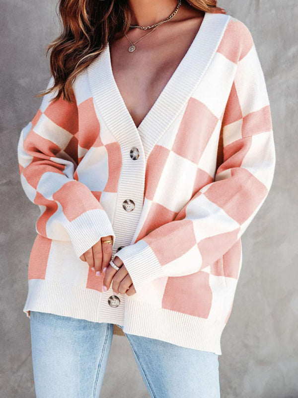 Blue Zone Planet | Thea's Checkerboard Loose Button Cardigan BLUE ZONE PLANET