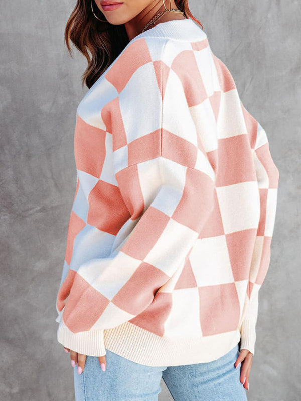 Blue Zone Planet | Thea's Checkerboard Loose Button Cardigan BLUE ZONE PLANET