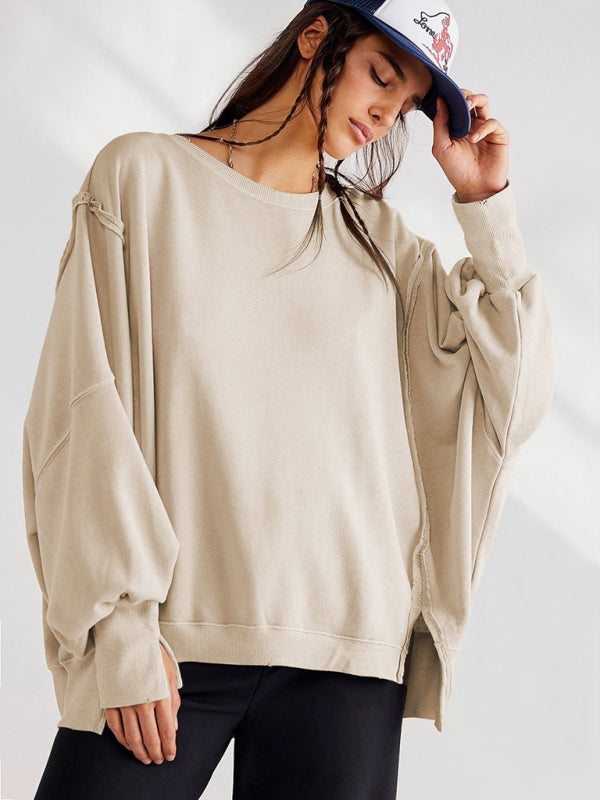 Blue Zone Planet |  loose round neck patchwork sweatshirt BLUE ZONE PLANET