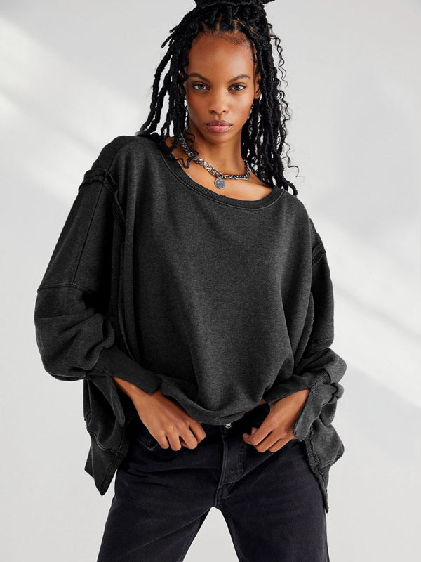 Blue Zone Planet | loose round neck patchwork sweatshirt BLUE ZONE PLANET