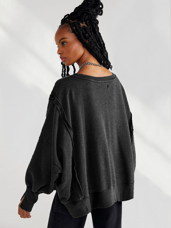 Blue Zone Planet | loose round neck patchwork sweatshirt BLUE ZONE PLANET