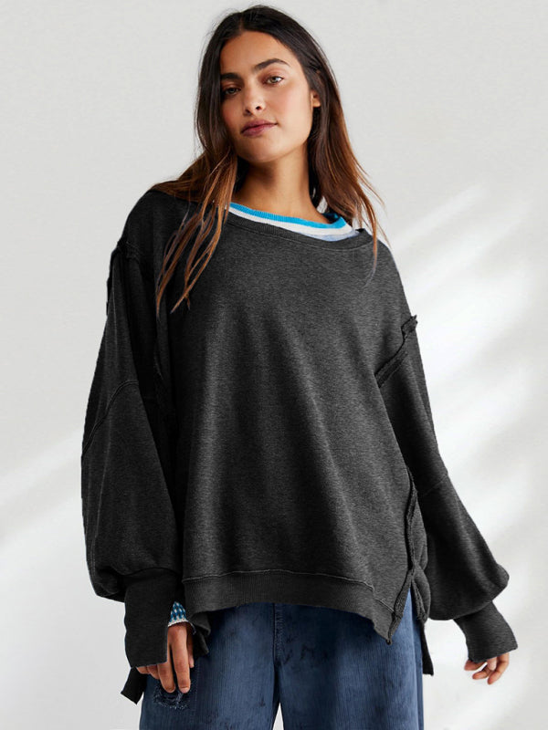 Blue Zone Planet |  loose round neck patchwork sweatshirt BLUE ZONE PLANET