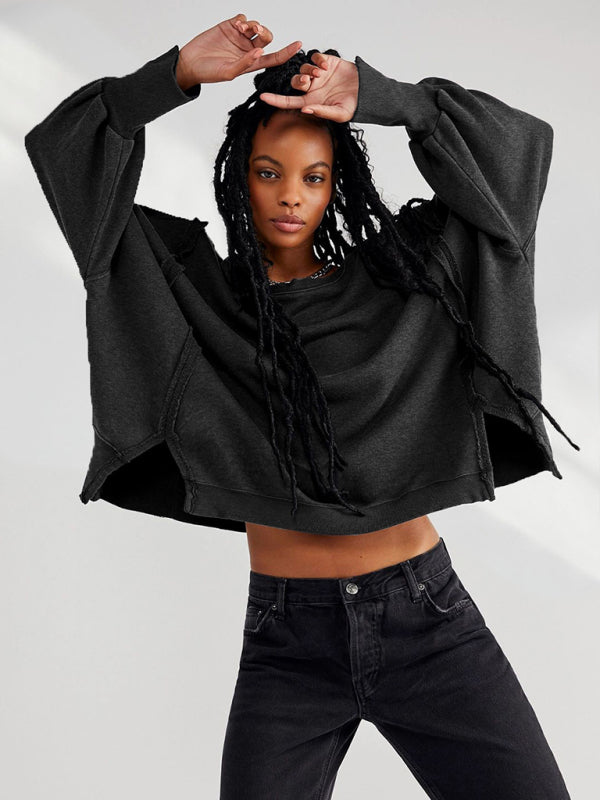 Blue Zone Planet |  loose round neck patchwork sweatshirt BLUE ZONE PLANET