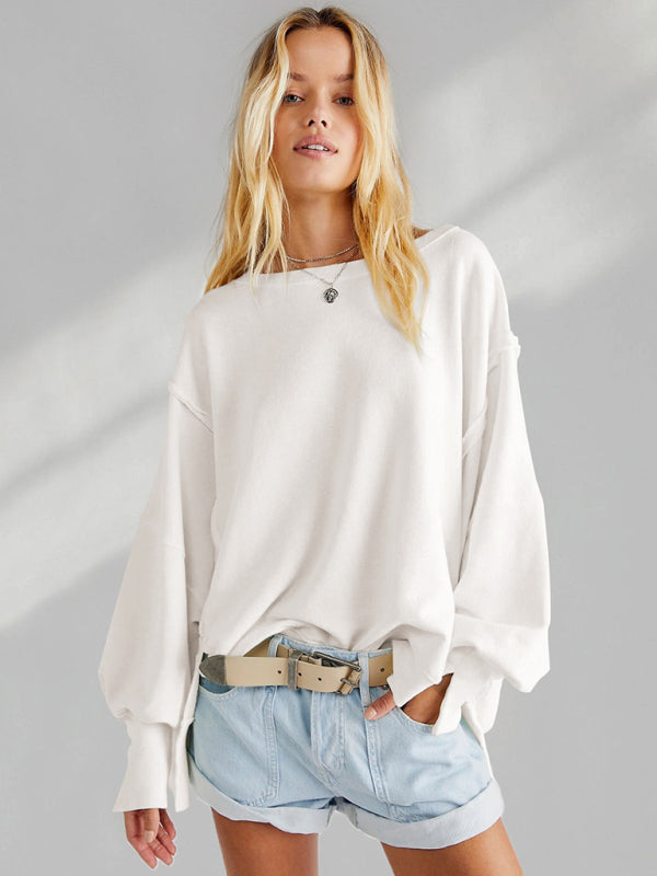 Blue Zone Planet | loose round neck patchwork sweatshirt BLUE ZONE PLANET