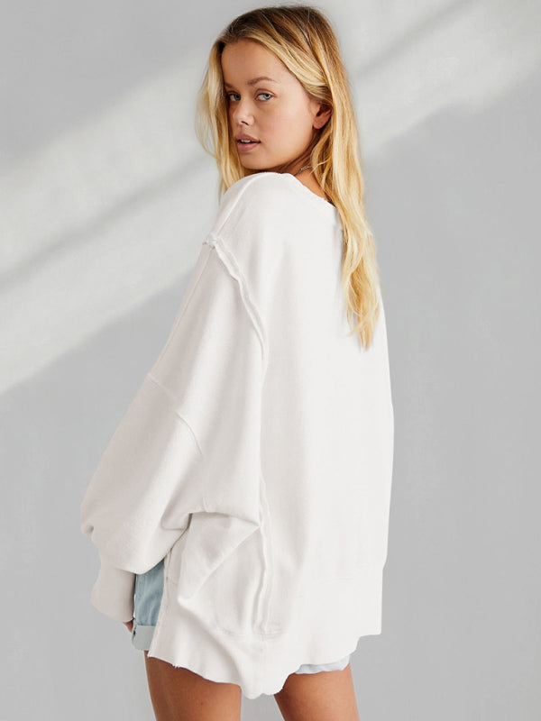 Blue Zone Planet |  loose round neck patchwork sweatshirt BLUE ZONE PLANET