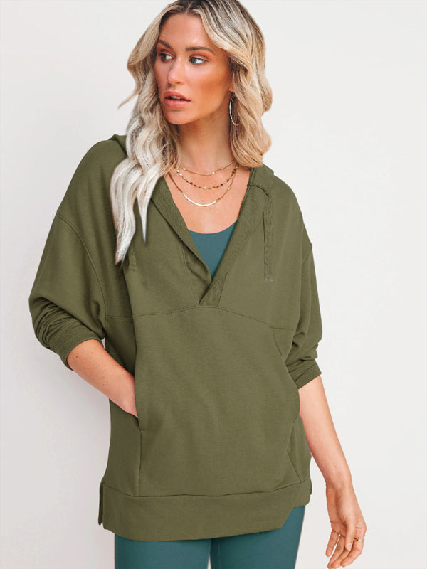 loose hooded sweatshirt knitted top BLUE ZONE PLANET